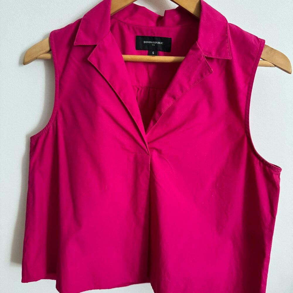Banana Republic Dragonfruit Pink Cotton Collared Pullover Blouse Small S